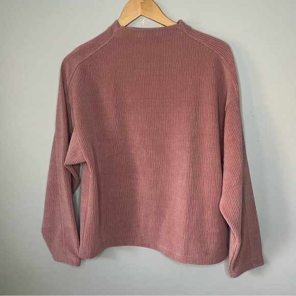 Madewell Striped Jacquard Funnelneck Rosewood Pink Long Sleeve Top Size M NWT - Picture 2 of 16